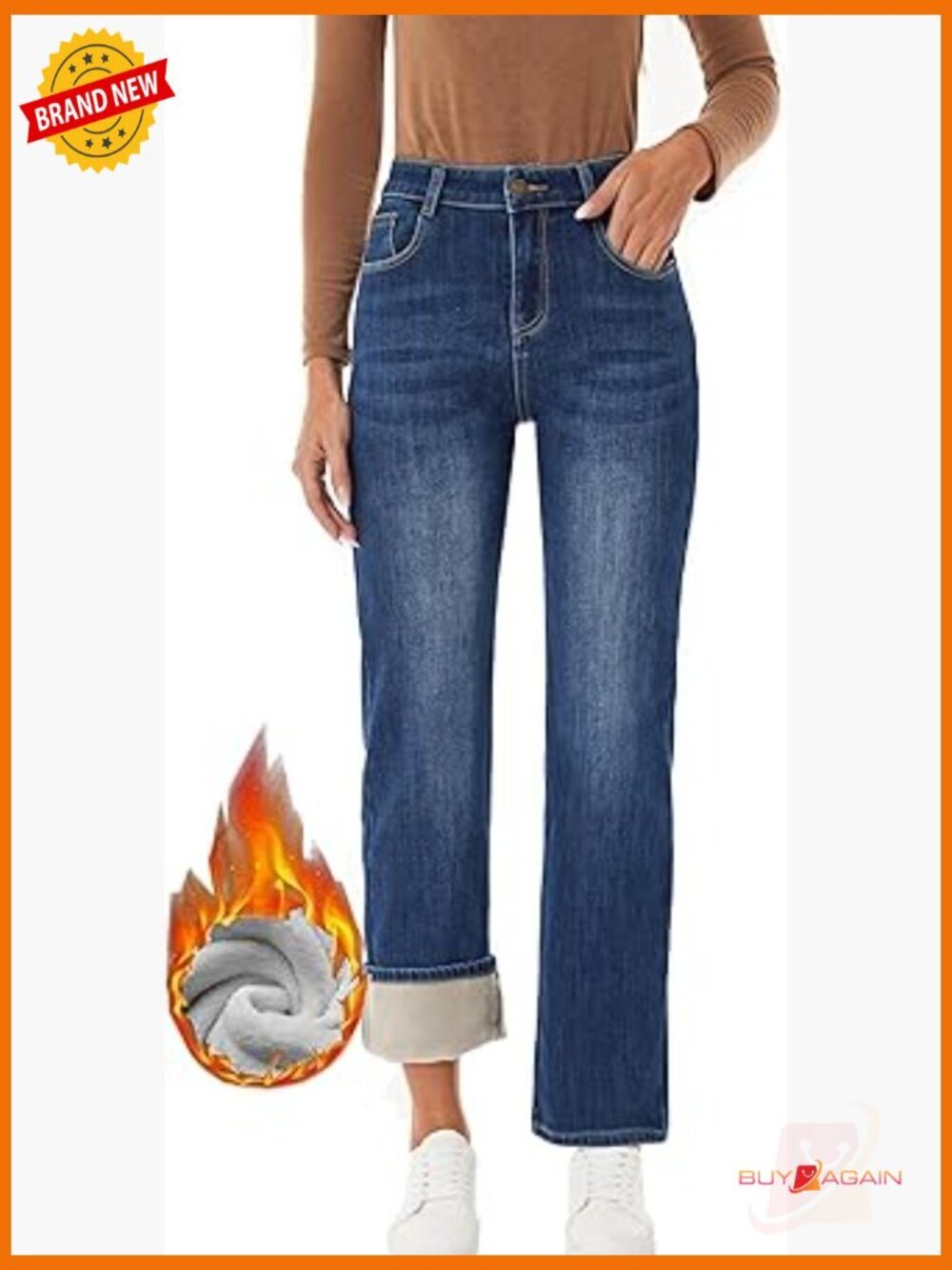 Fleece Lined Jeans Winter Thermal Straight Wide Leg Warm Sherpa Pants